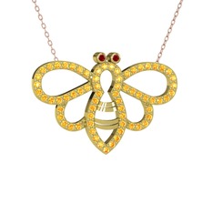 Bumblebee Arı Kolye - Garnet ve sitrin 8 ayar altın kolye (40 cm rose altın rolo zincir) #6fb1xv