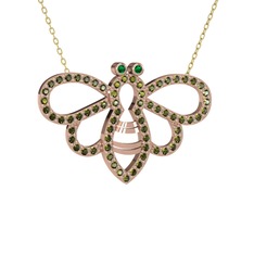 Yeşil kuvars ve peridot 14 ayar rose altın kolye (40 cm altın rolo zincir)