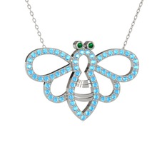 Bumblebee Arı Kolye - Yeşil kuvars ve akuamarin 8 ayar beyaz altın kolye (40 cm beyaz altın rolo zincir) #6n8pid