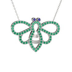 Bumblebee Arı Kolye - Lab safir ve kök yakut 18 ayar beyaz altın kolye (40 cm beyaz altın rolo zincir) #6wf8ap