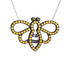 Bumblebee Arı Kolye - Peridot ve sitrin 925 ayar siyah rodyum kaplama gümüş kolye (40 cm beyaz altın rolo zincir) #718mp2