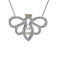 Peridot ve pırlanta 14 ayar beyaz altın kolye (0.737 karat, 40 cm gümüş rolo zincir)