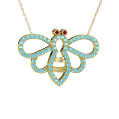 Bumblebee Arı Kolye - Rodolit garnet ve akuamarin 14 ayar altın kolye (40 cm altın rolo zincir) #86szix