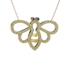 Bumblebee Arı Kolye - Lab safir ve beyaz zirkon 8 ayar altın kolye (40 cm rose altın rolo zincir) #8pah4z
