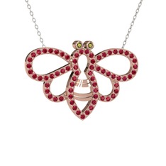 Bumblebee Arı Kolye - Peridot ve rodolit garnet 14 ayar rose altın kolye (40 cm beyaz altın rolo zincir) #9411fv