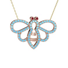 Bumblebee Arı Kolye - Rodolit garnet ve akuamarin 925 ayar rose altın kaplama gümüş kolye (40 cm altın rolo zincir) #946yqk