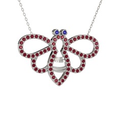 Bumblebee Arı Kolye - Lab safir ve kök zümrüt 14 ayar beyaz altın kolye (40 cm gümüş rolo zincir) #98de2k