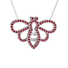 Rodolit garnet 925 ayar gümüş kolye (40 cm beyaz altın rolo zincir)