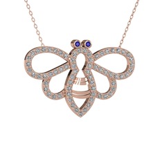 Bumblebee Arı Kolye - Lab safir ve beyaz zirkon 14 ayar rose altın kolye (40 cm rose altın rolo zincir) #9full2