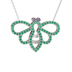 Bumblebee Arı Kolye - Ametist ve kök yakut 18 ayar beyaz altın kolye (40 cm beyaz altın rolo zincir) #9qmh1n