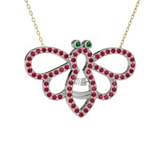 Yeşil kuvars ve rodolit garnet 18 ayar beyaz altın kolye (40 cm altın rolo zincir)