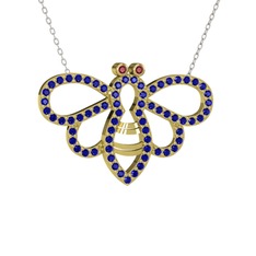 Bumblebee Arı Kolye - Kök yakut ve lab safir 18 ayar altın kolye (40 cm gümüş rolo zincir) #aa1rnp