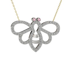 Bumblebee Arı Kolye - Pembe kuvars ve beyaz zirkon 14 ayar beyaz altın kolye (40 cm gümüş rolo zincir) #aqcat1