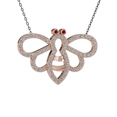 Bumblebee Arı Kolye - Garnet ve beyaz zirkon 14 ayar rose altın kolye (40 cm gümüş rolo zincir) #aqdelc