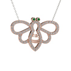 Bumblebee Arı Kolye - Yeşil kuvars ve beyaz zirkon 8 ayar rose altın kolye (40 cm gümüş rolo zincir) #ath48x