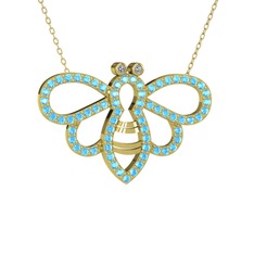 Bumblebee Arı Kolye - Swarovski ve akuamarin 14 ayar altın kolye (40 cm altın rolo zincir) #b9seco