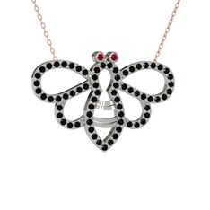 Bumblebee Arı Kolye - Rodolit garnet ve siyah zirkon 14 ayar beyaz altın kolye (40 cm rose altın rolo zincir) #bmz87y