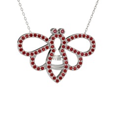 Bumblebee Arı Kolye - Kök yakut ve garnet 18 ayar beyaz altın kolye (40 cm beyaz altın rolo zincir) #btjlrj