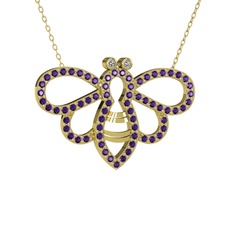 Bumblebee Arı Kolye - Swarovski ve ametist 14 ayar altın kolye (40 cm altın rolo zincir) #cdd0cb