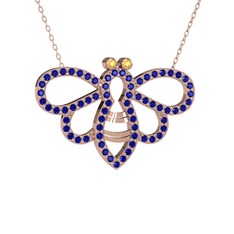 Bumblebee Arı Kolye - Sitrin ve lab safir 925 ayar rose altın kaplama gümüş kolye (40 cm rose altın rolo zincir) #d06fbb