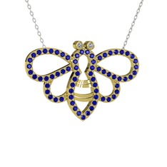 Bumblebee Arı Kolye - Swarovski ve lab safir 925 ayar altın kaplama gümüş kolye (40 cm gümüş rolo zincir) #d2u79v