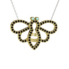 Bumblebee Arı Kolye - Akuamarin ve siyah zirkon 8 ayar altın kolye (40 cm beyaz altın rolo zincir) #dhcluc