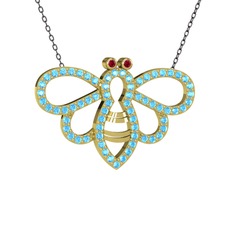 Bumblebee Arı Kolye - Rodolit garnet ve akuamarin 14 ayar altın kolye (40 cm gümüş rolo zincir) #dn1mcy