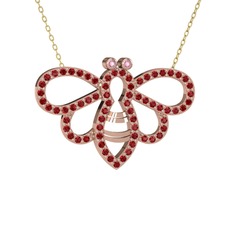 Pembe kuvars ve garnet 8 ayar rose altın kolye (40 cm altın rolo zincir)