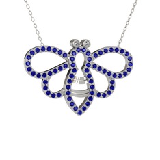 Bumblebee Arı Kolye - Swarovski ve lab safir 8 ayar beyaz altın kolye (40 cm beyaz altın rolo zincir) #ei4mwz