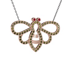 Bumblebee Arı Kolye - Rodolit garnet ve peridot 925 ayar rose altın kaplama gümüş kolye (40 cm gümüş rolo zincir) #ekc6yc