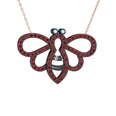 Bumblebee Arı Kolye - Akuamarin ve garnet 925 ayar siyah rodyum kaplama gümüş kolye (40 cm gümüş rolo zincir) #felsi4
