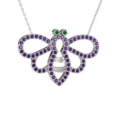 Bumblebee Arı Kolye - Yeşil kuvars ve ametist 14 ayar beyaz altın kolye (40 cm beyaz altın rolo zincir) #fj63zg