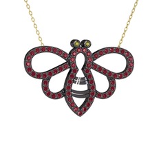 Bumblebee Arı Kolye - Peridot ve kök zümrüt 925 ayar siyah rodyum kaplama gümüş kolye (40 cm altın rolo zincir) #fwqje1