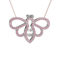 Bumblebee Arı Kolye - Beyaz zirkon ve pembe kuvars 18 ayar beyaz altın kolye (40 cm rose altın rolo zincir) #gawv7j