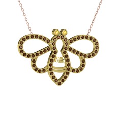 Bumblebee Arı Kolye - Sitrin ve dumanlı kuvars 8 ayar altın kolye (40 cm rose altın rolo zincir) #ggjvf