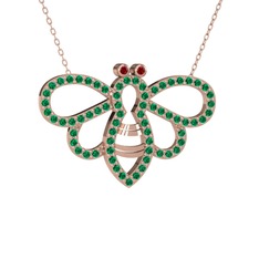 Garnet ve yeşil kuvars 14 ayar rose altın kolye (40 cm gümüş rolo zincir)