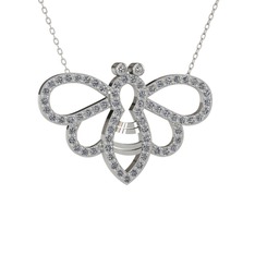 Bumblebee Arı Kolye - Swarovski ve pırlanta 18 ayar beyaz altın kolye (0.737 karat, 40 cm beyaz altın rolo zincir) #gik4hj