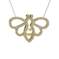 Bumblebee Arı Kolye - Beyaz zirkon 8 ayar altın kolye (40 cm rose altın rolo zincir) #gle2w