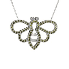 Bumblebee Arı Kolye - Swarovski ve peridot 8 ayar beyaz altın kolye (40 cm beyaz altın rolo zincir) #gq269h