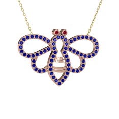 Bumblebee Arı Kolye - Rodolit garnet ve lab safir 925 ayar rose altın kaplama gümüş kolye (40 cm altın rolo zincir) #h1lqbz