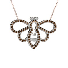 Beyaz zirkon ve dumanlı kuvars 18 ayar beyaz altın kolye (40 cm rose altın rolo zincir)