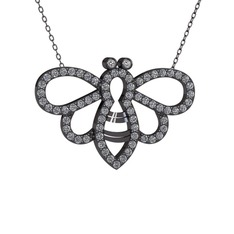 Bumblebee Arı Kolye - Swarovski ve pırlanta 925 ayar siyah rodyum kaplama gümüş kolye (0.737 karat, 40 cm gümüş rolo zincir) #h3vkqs