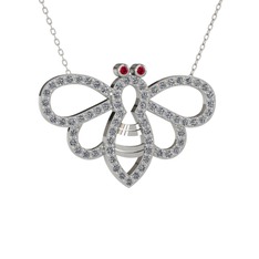 Bumblebee Arı Kolye - Rodolit garnet ve pırlanta 8 ayar beyaz altın kolye (0.737 karat, 40 cm beyaz altın rolo zincir) #h4eido