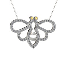 Bumblebee Arı Kolye - Sitrin ve pırlanta 925 ayar gümüş kolye (0.737 karat, 40 cm beyaz altın rolo zincir) #h5nbrq