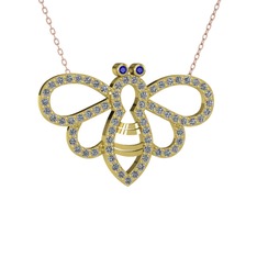 Bumblebee Arı Kolye - Lab safir ve pırlanta 8 ayar altın kolye (0.737 karat, 40 cm rose altın rolo zincir) #hdhzn7