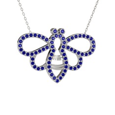 Bumblebee Arı Kolye - Lab safir 8 ayar beyaz altın kolye (40 cm beyaz altın rolo zincir) #hqcih9