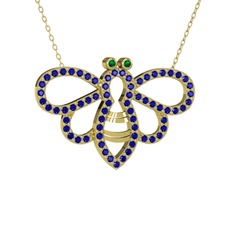 Yeşil kuvars ve lab safir 14 ayar altın kolye (40 cm altın rolo zincir)