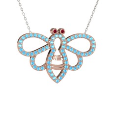 Bumblebee Arı Kolye - Rodolit garnet ve akuamarin 14 ayar rose altın kolye (40 cm beyaz altın rolo zincir) #iw98wn