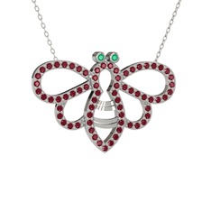 Bumblebee Arı Kolye - Kök zümrüt 18 ayar beyaz altın kolye (40 cm beyaz altın rolo zincir) #izpg4p