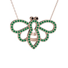 Bumblebee Arı Kolye - Siyah zirkon ve yeşil kuvars 18 ayar rose altın kolye (40 cm rose altın rolo zincir) #j4z355